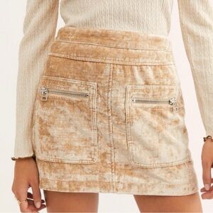 Free People Dust to Dust Crushed Velvet Champagne Mini Skirt Size 2